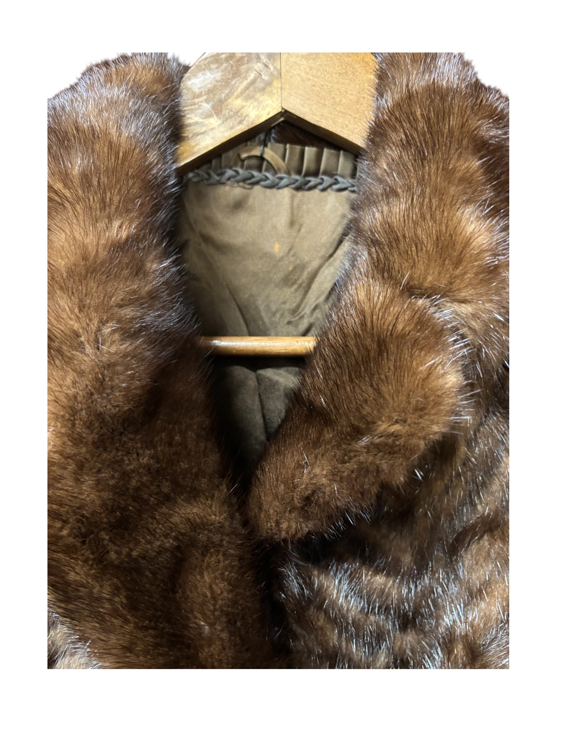 Vintage Hazel Brown Chevron Stripped Mink Fur Coat