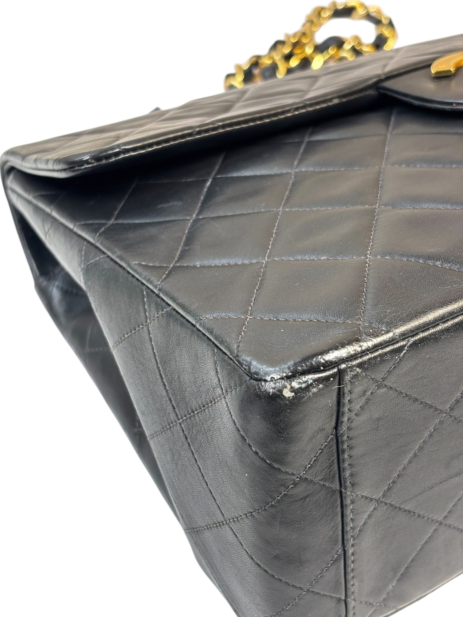 Chanel Vintage Black Quilted Leather Jumbo Flap Bag 1994