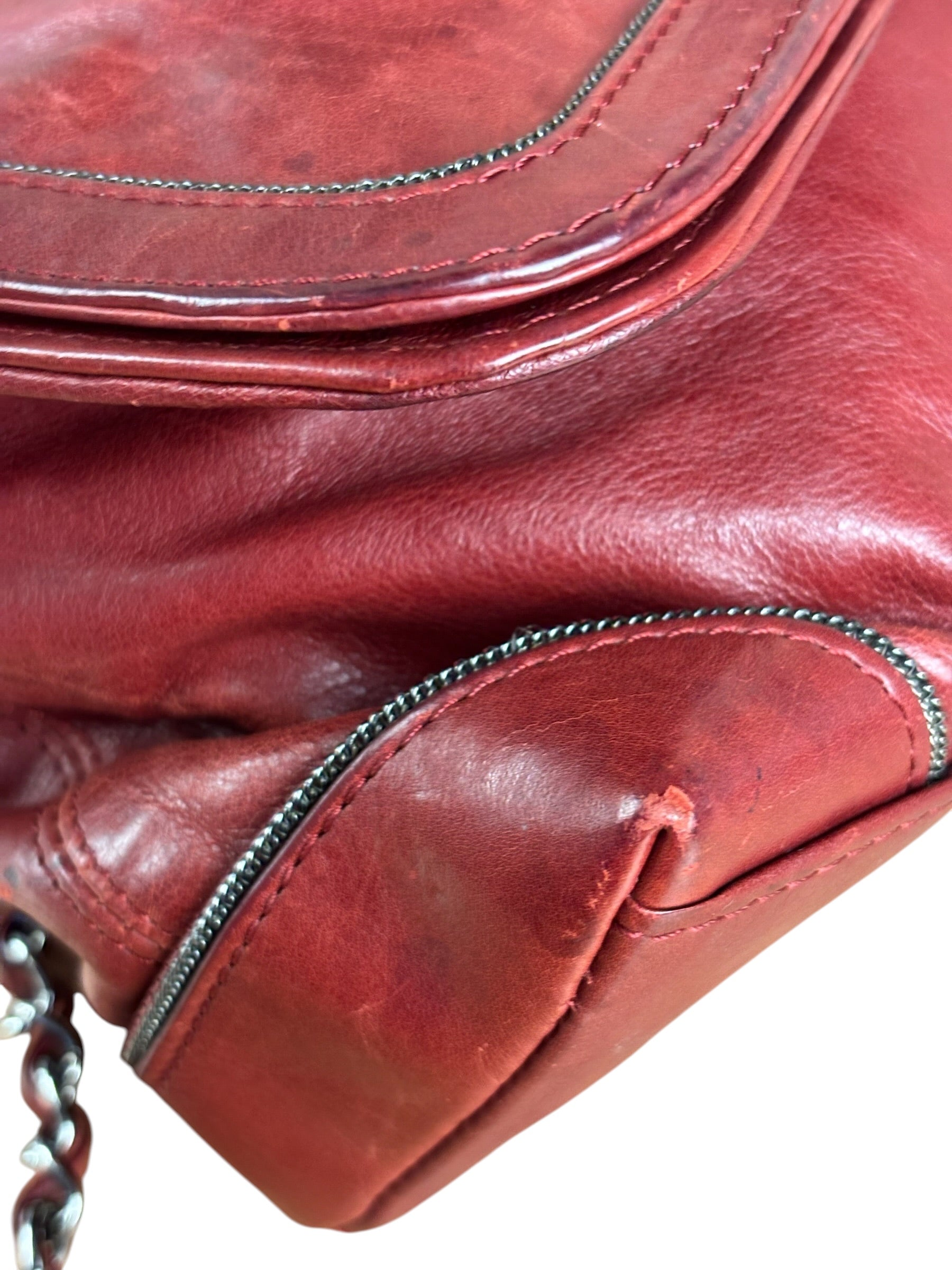 Chanel Red Quilted Leather Chain Shoulder Bag 2007