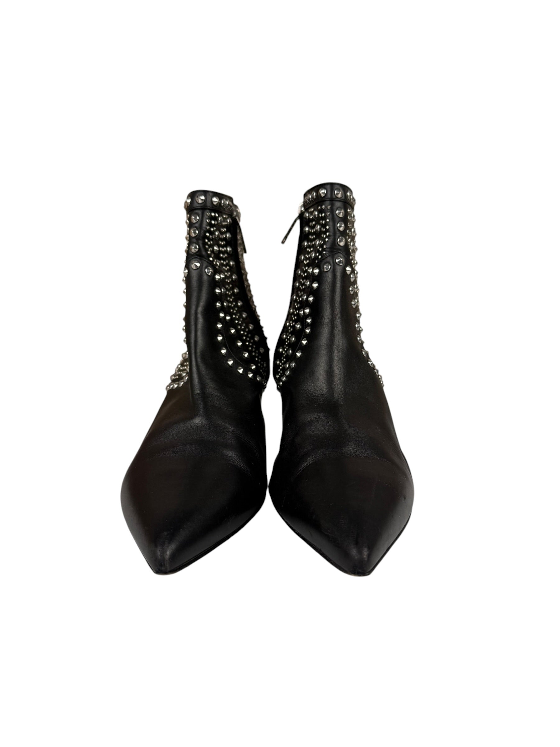 Saint Laurent Black Leather Studded Ankle Boots