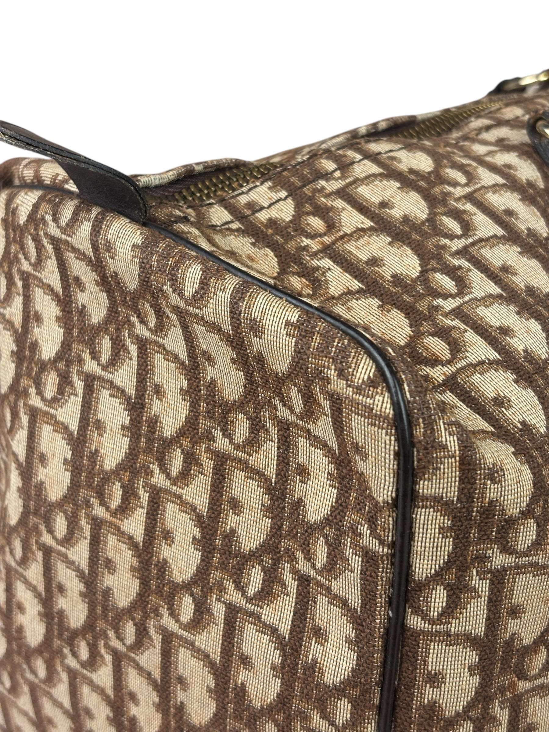 Christian Dior Brown Leather Trim Trotter Boston Bag