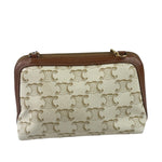 Celine Beige/Brown Leather Triomphe Chain Clutch