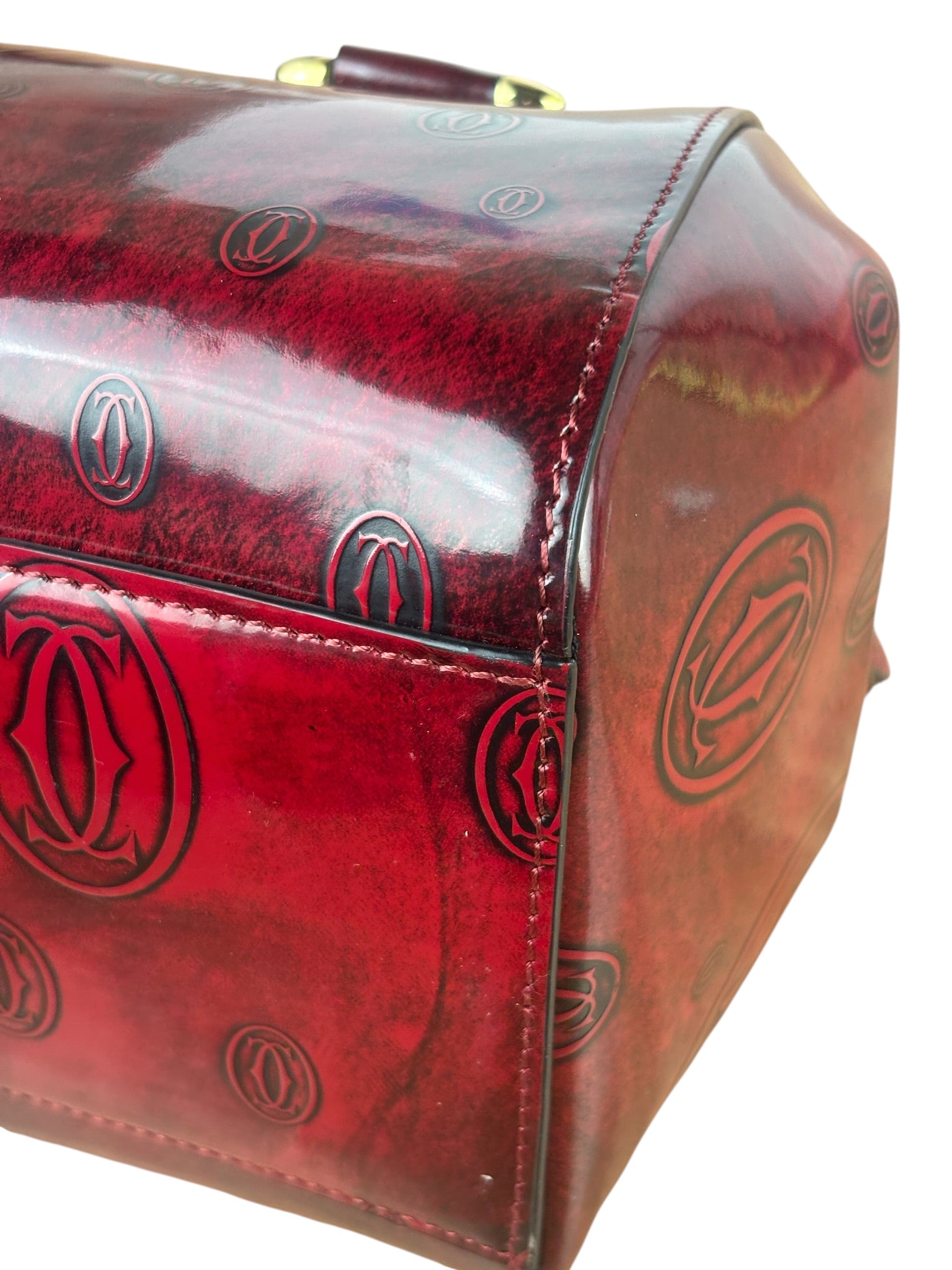 Cartier Red Patent Leather Logo Embossed Handbag