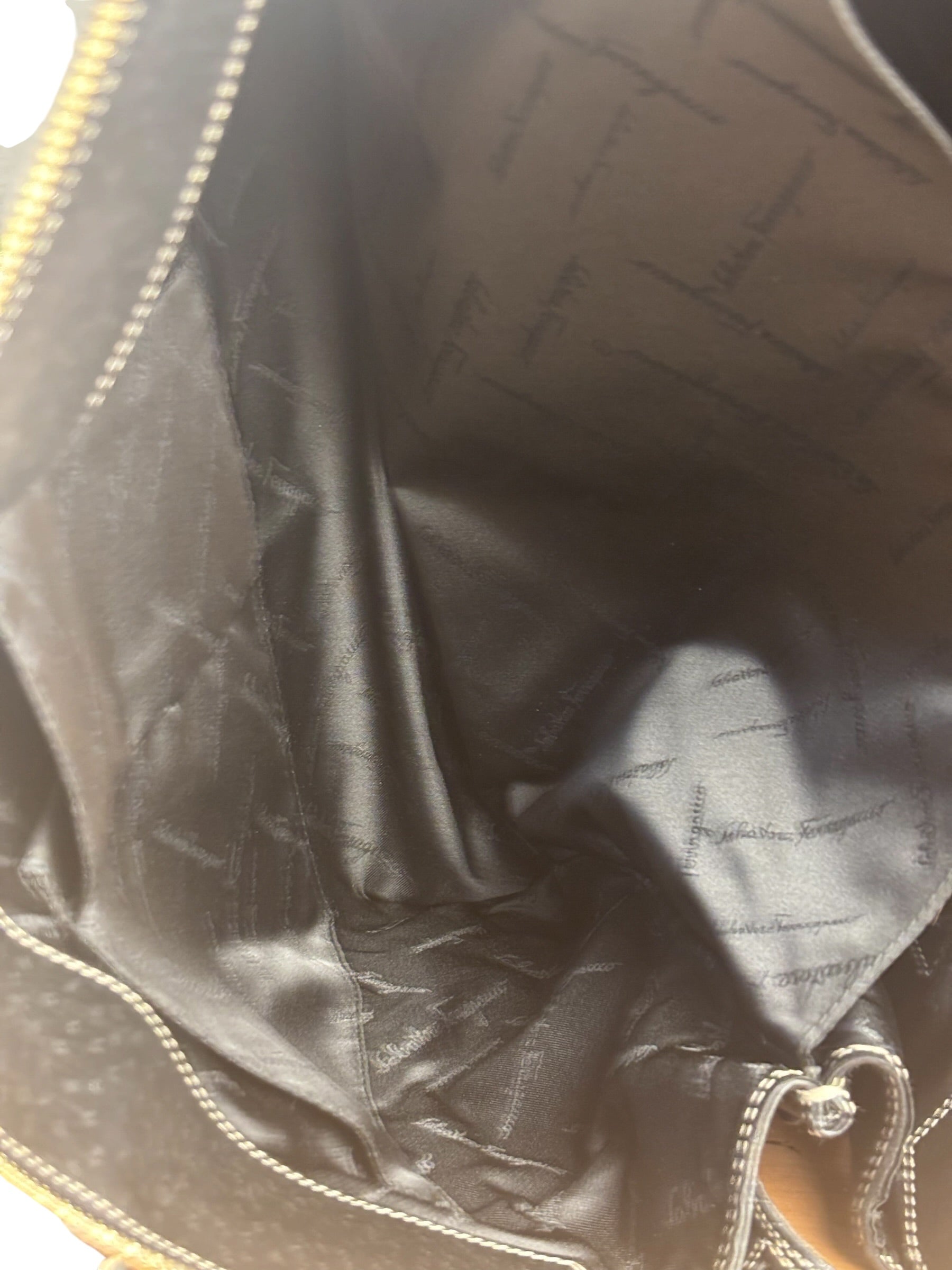 Salvatore Ferragamo Vintage Black Pebbled Leather Tote Bag