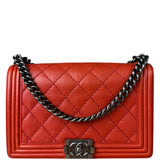 Chanel Quilted Stitch Red Leather Boy Bag 2014
