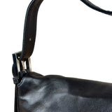 Fendi Vintage Black Leather Marble Buckle Baguette