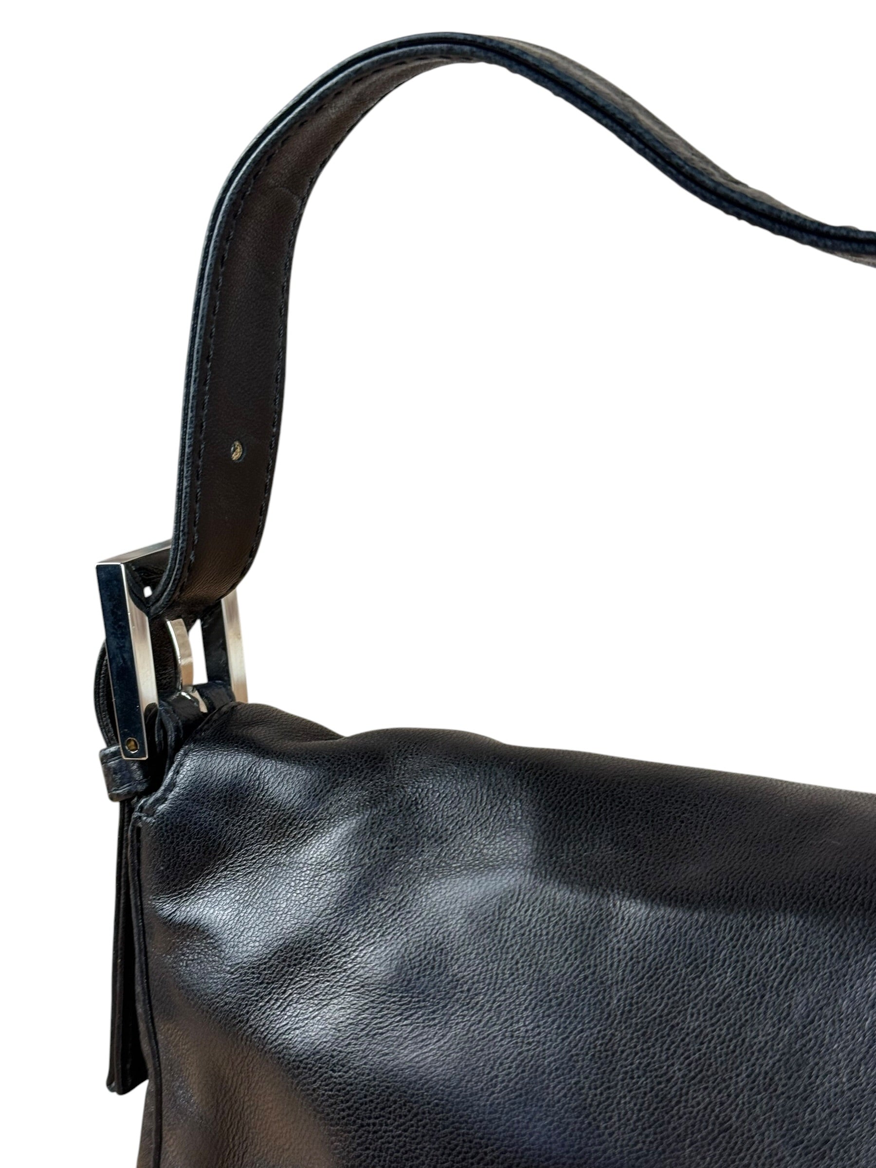 Fendi Vintage Black Leather Marble Buckle Baguette