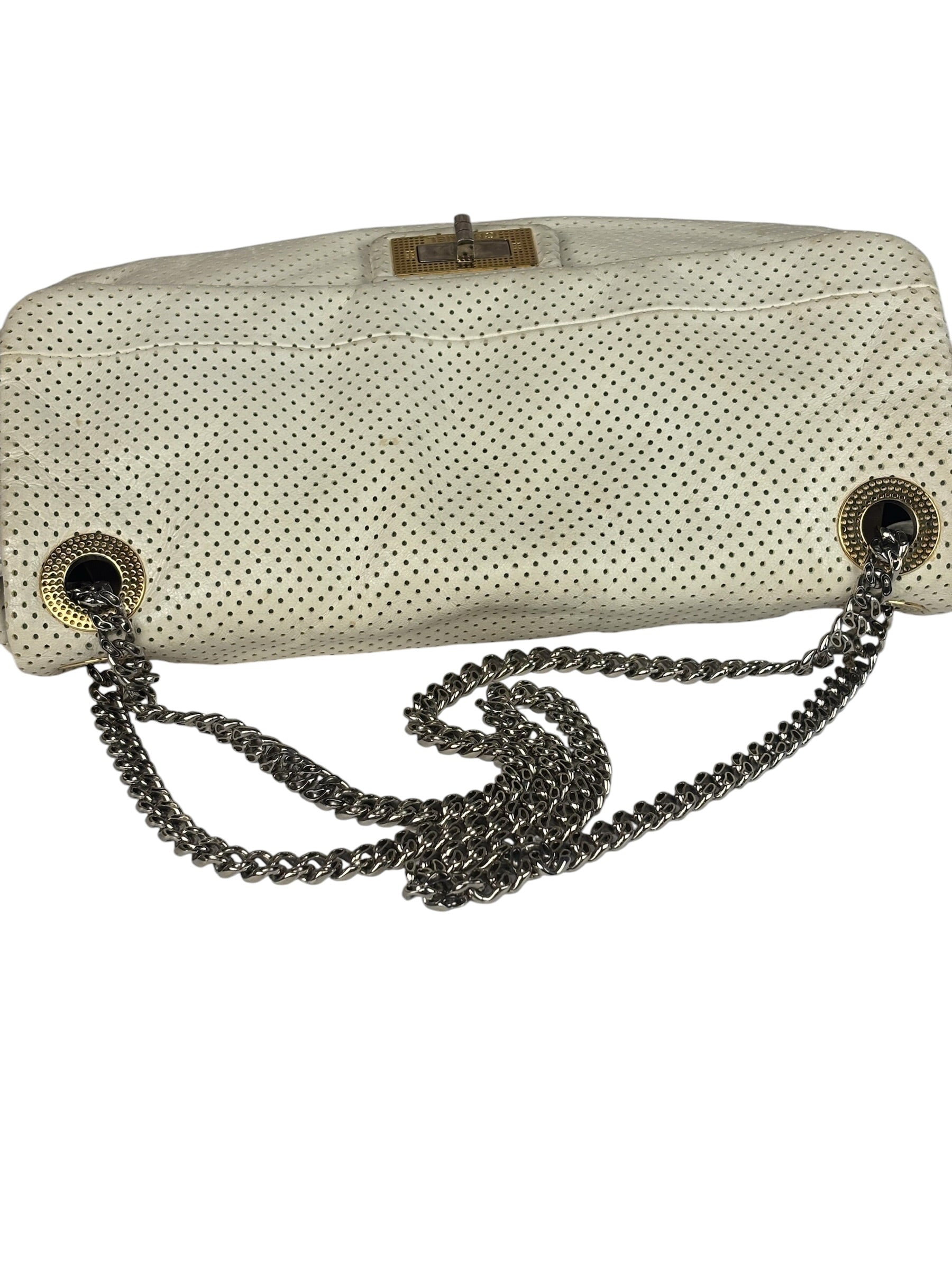 Chanel Ivory Perforated Drill Two-Tone Mademoiselle Flap Bag 2006