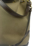 Prada Tan Beige Leather Trim Jaquard Canvas Bucket Bag