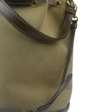 Prada Tan Beige Leather Trim Jaquard Canvas Bucket Bag