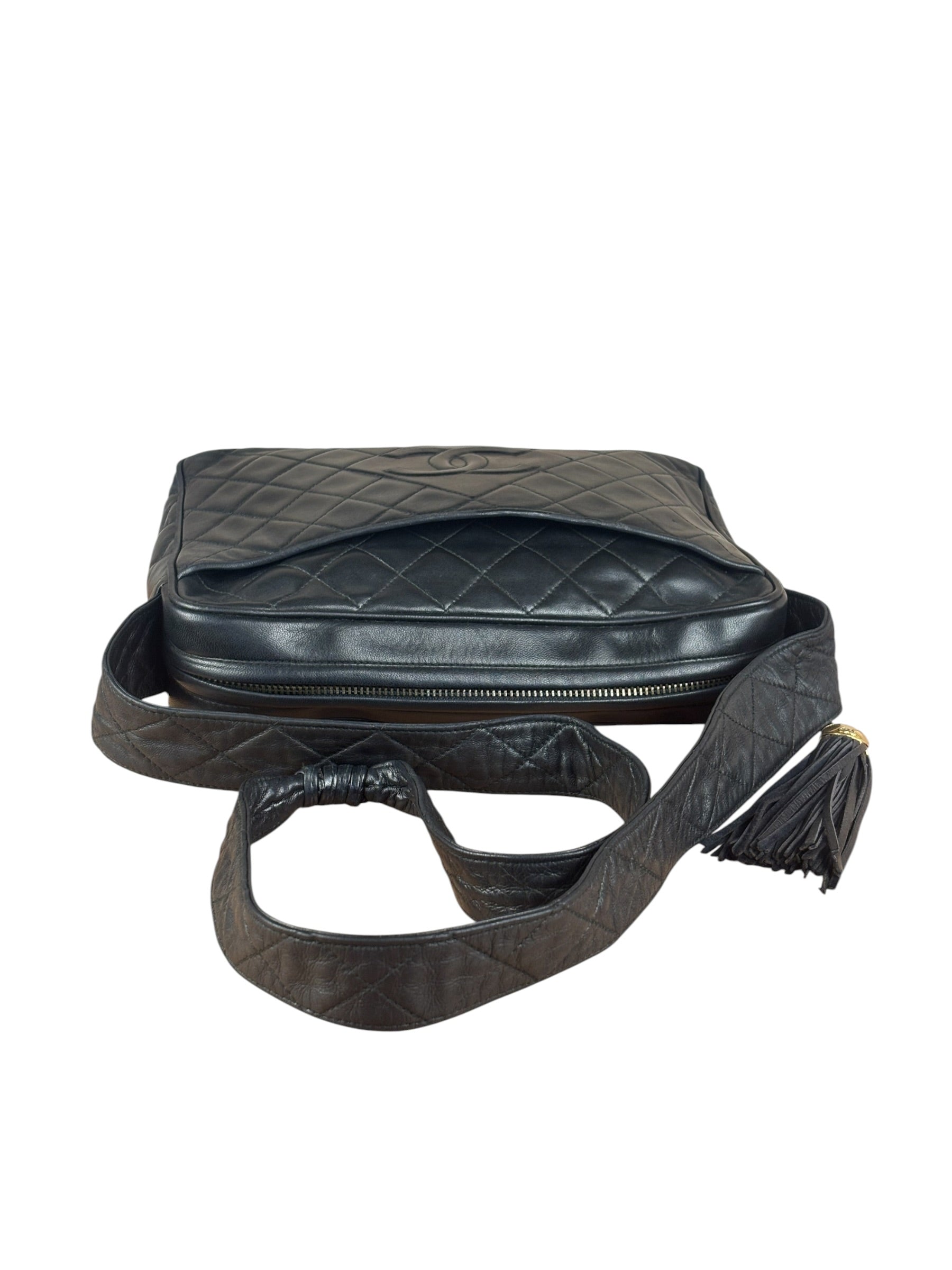 Chanel Vintage Black Quilted Leather Camera Crossbody Bag 1992