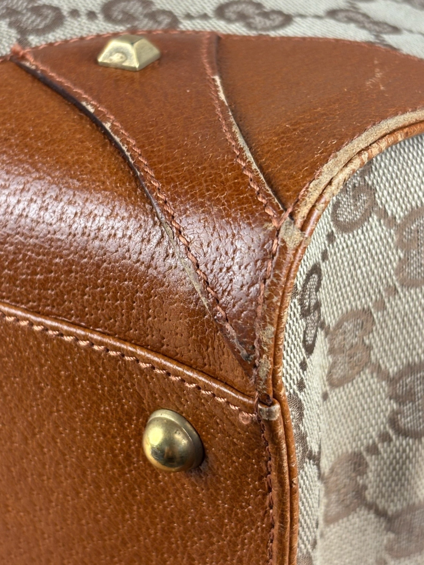 Gucci GG Brown Leather Trim Canvas Monogram Tote Bag