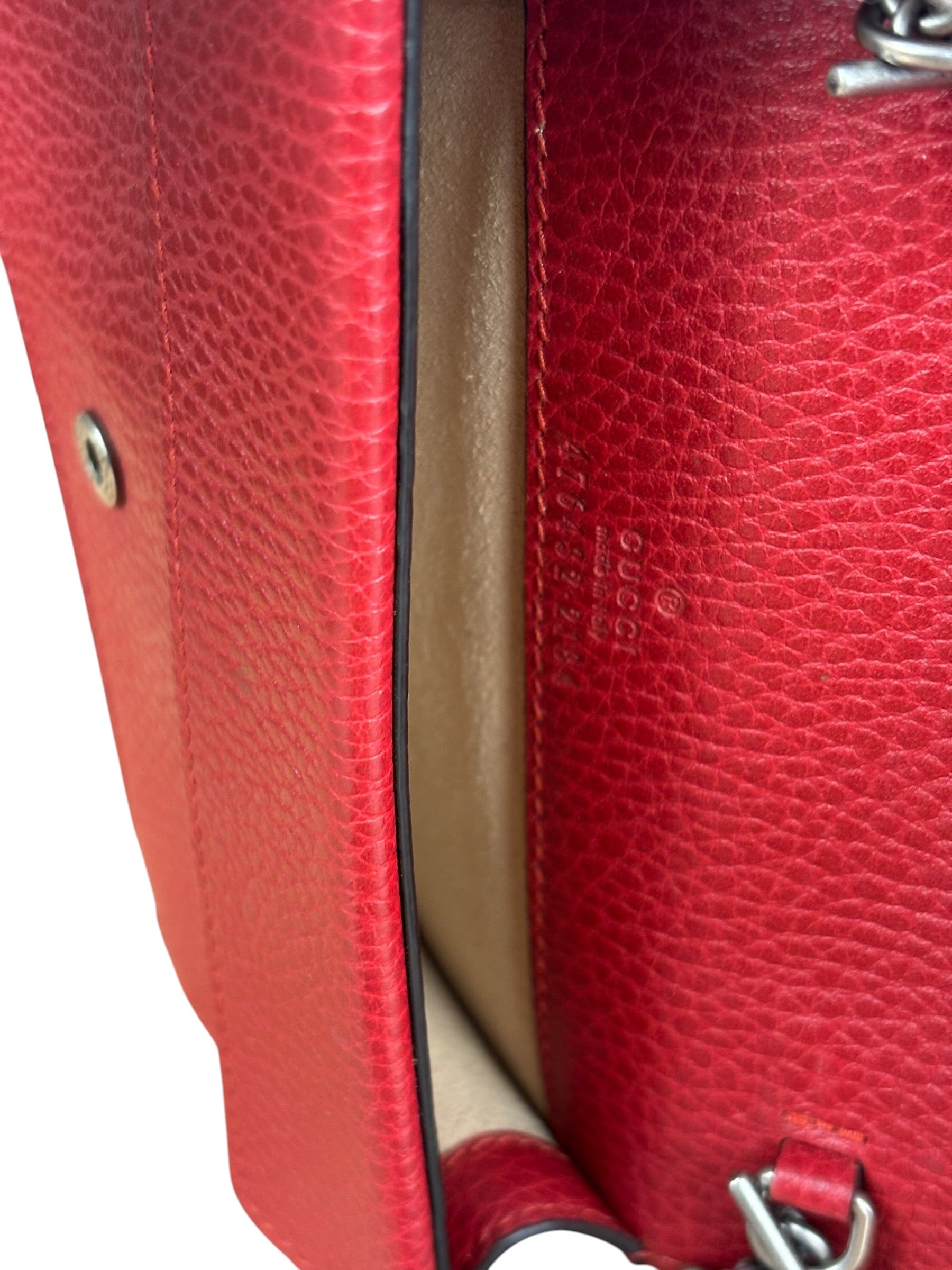 Gucci Red Leather Dionysus Super Mini Chain Crossbody Bag
