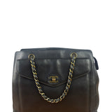 Chanel Vintage Black Calfskin Front Pocket Tote 1997