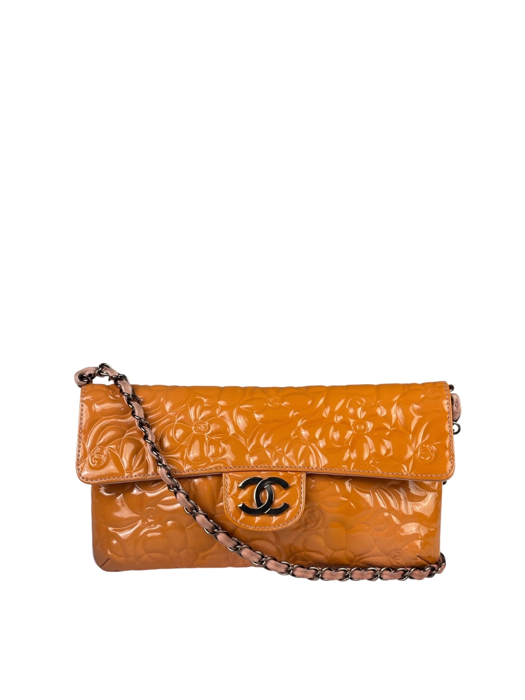Chanel Orange Patent Leather Camellia Flap Pochette 2003