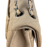 Chanel Beige Jersey Leather Trim Classic Double Flap Bag 2005