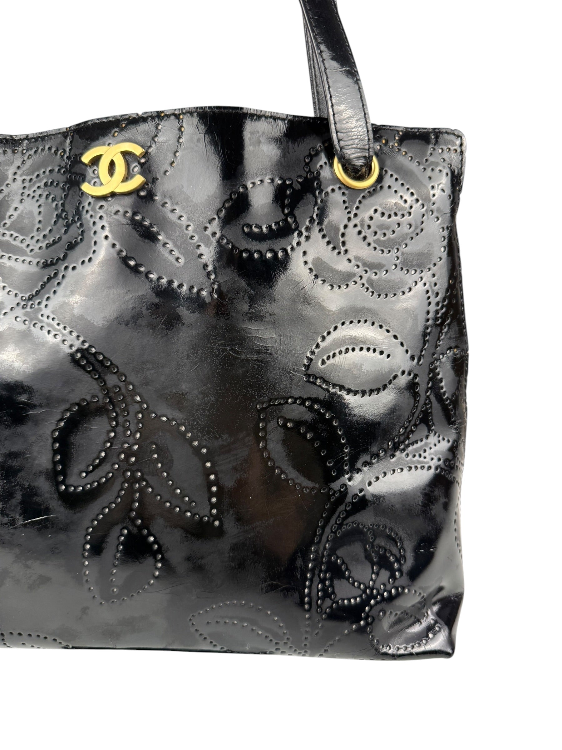 Chanel Black Patent Floral Cutout Tote (Patent Damaged) 2003