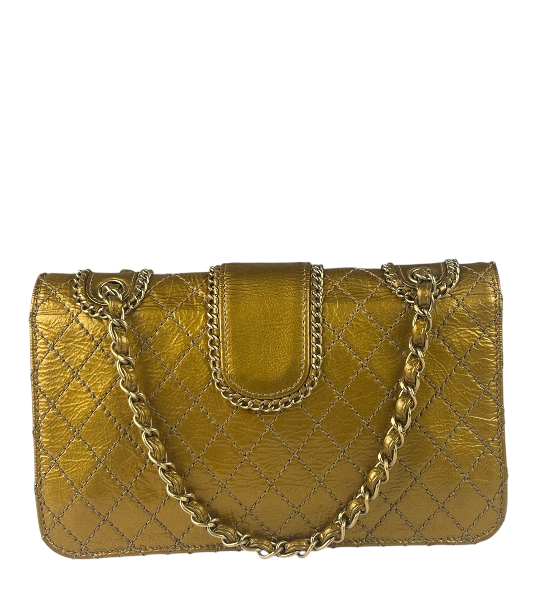 Chanel Gold Patent Chain Quilted Madison Flap Bag 2007