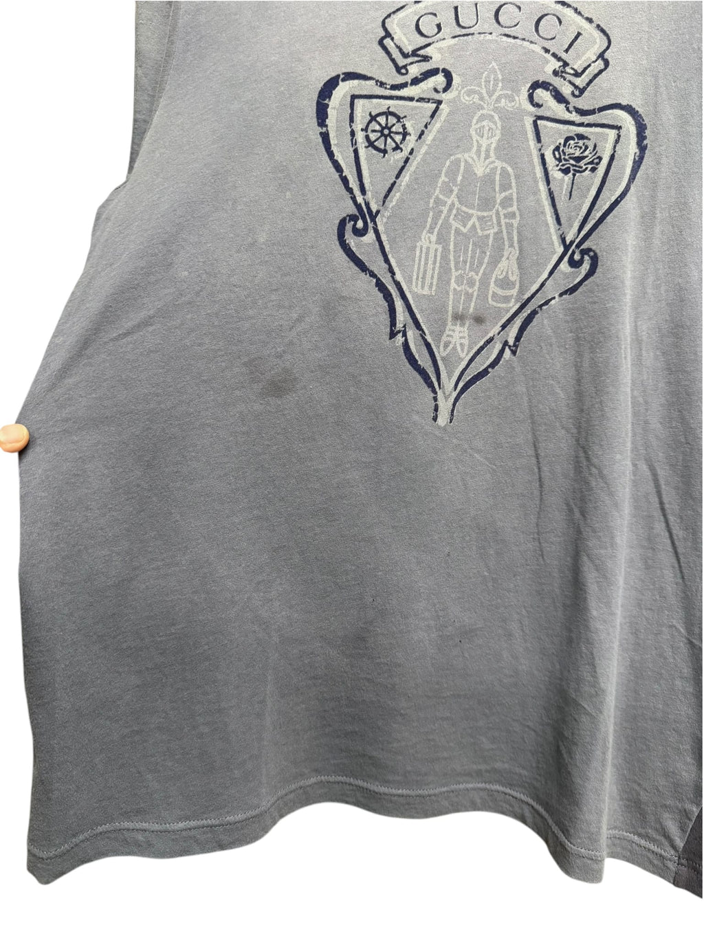 Gucci Two-Tone Blueish Grey Medieval Crest Tee