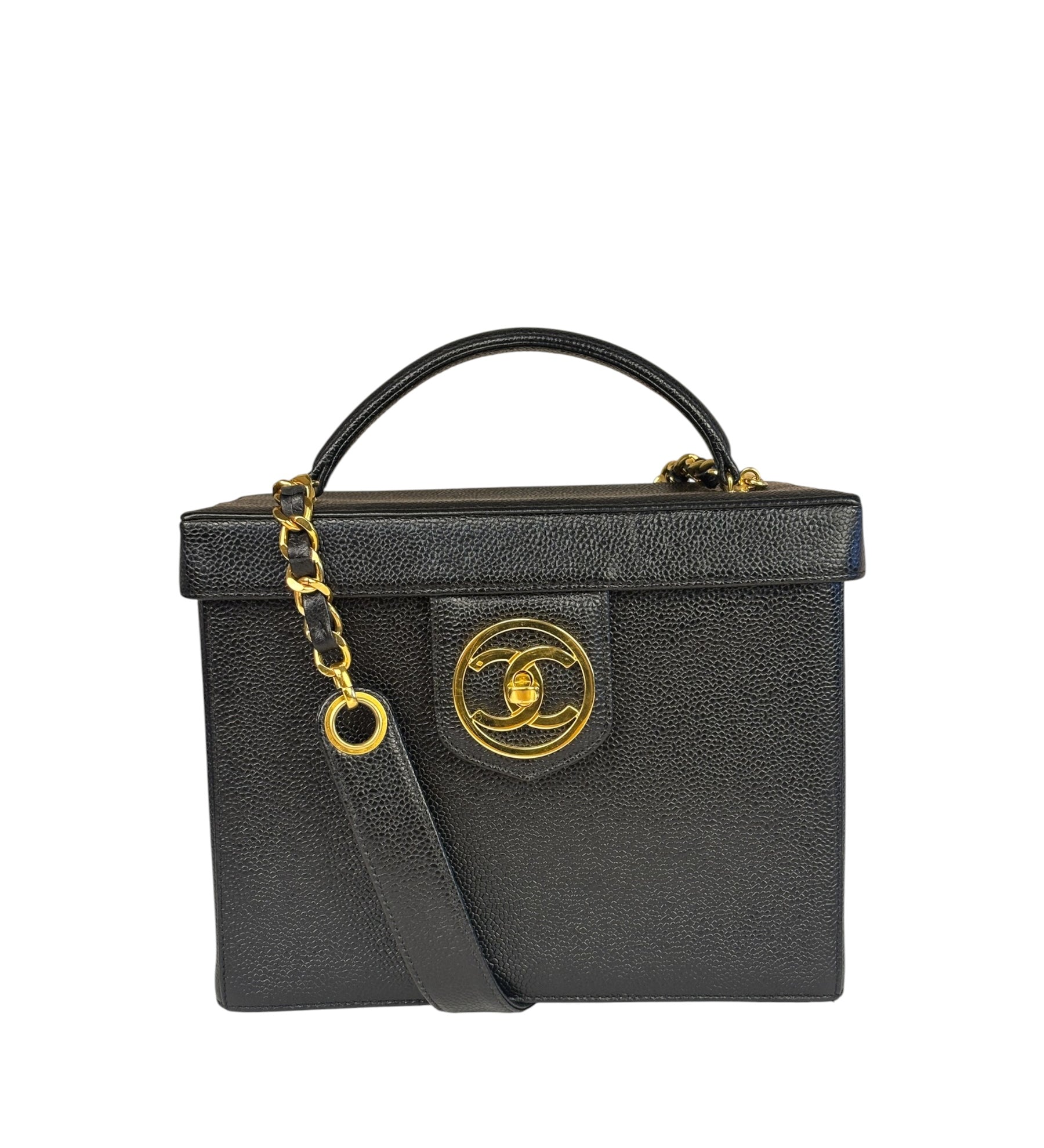 Chanel Black Caviar Leather Vanity Train Case 1995