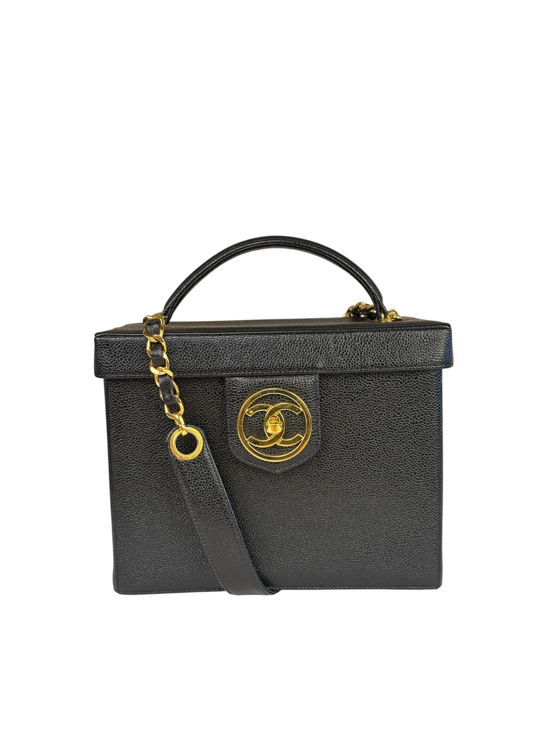 Chanel Black Caviar Leather Vanity Train Case 1995