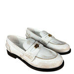 Miu Miu White Distressed Leather Penny Loafers