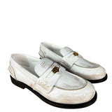 Miu Miu White Distressed Leather Penny Loafers