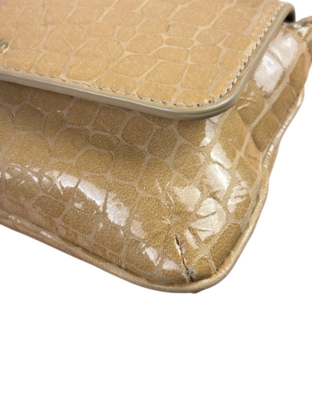 Cult Gala Beige Crocodile Embossed Patent Leather Two-Way Flap Bag