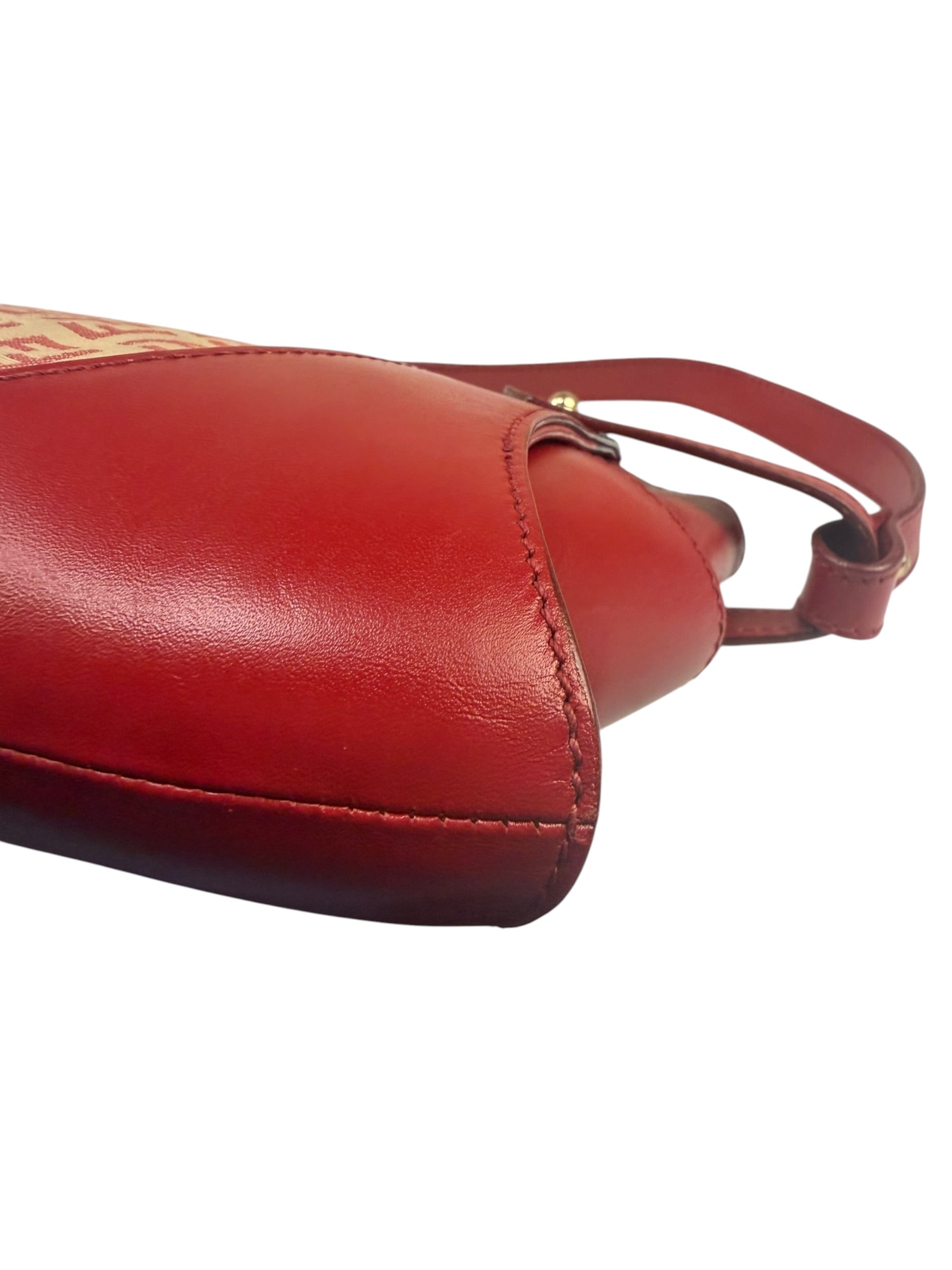 Fendi Red Leather Trim Zucca Compliation Shoulder Bag