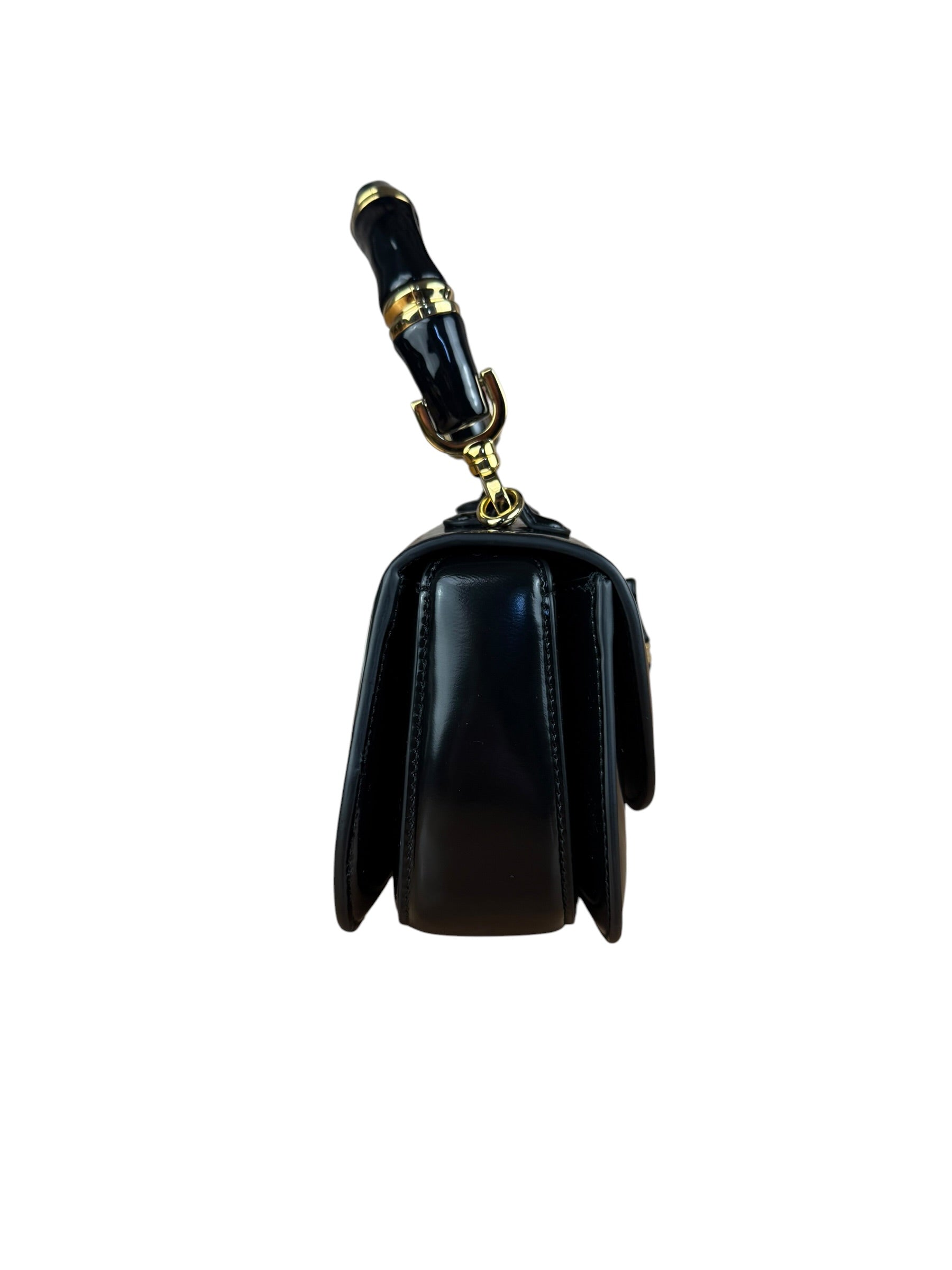Gucci Vintage Black Leather Bamboo Top Handle Shoulder/Hand Bag