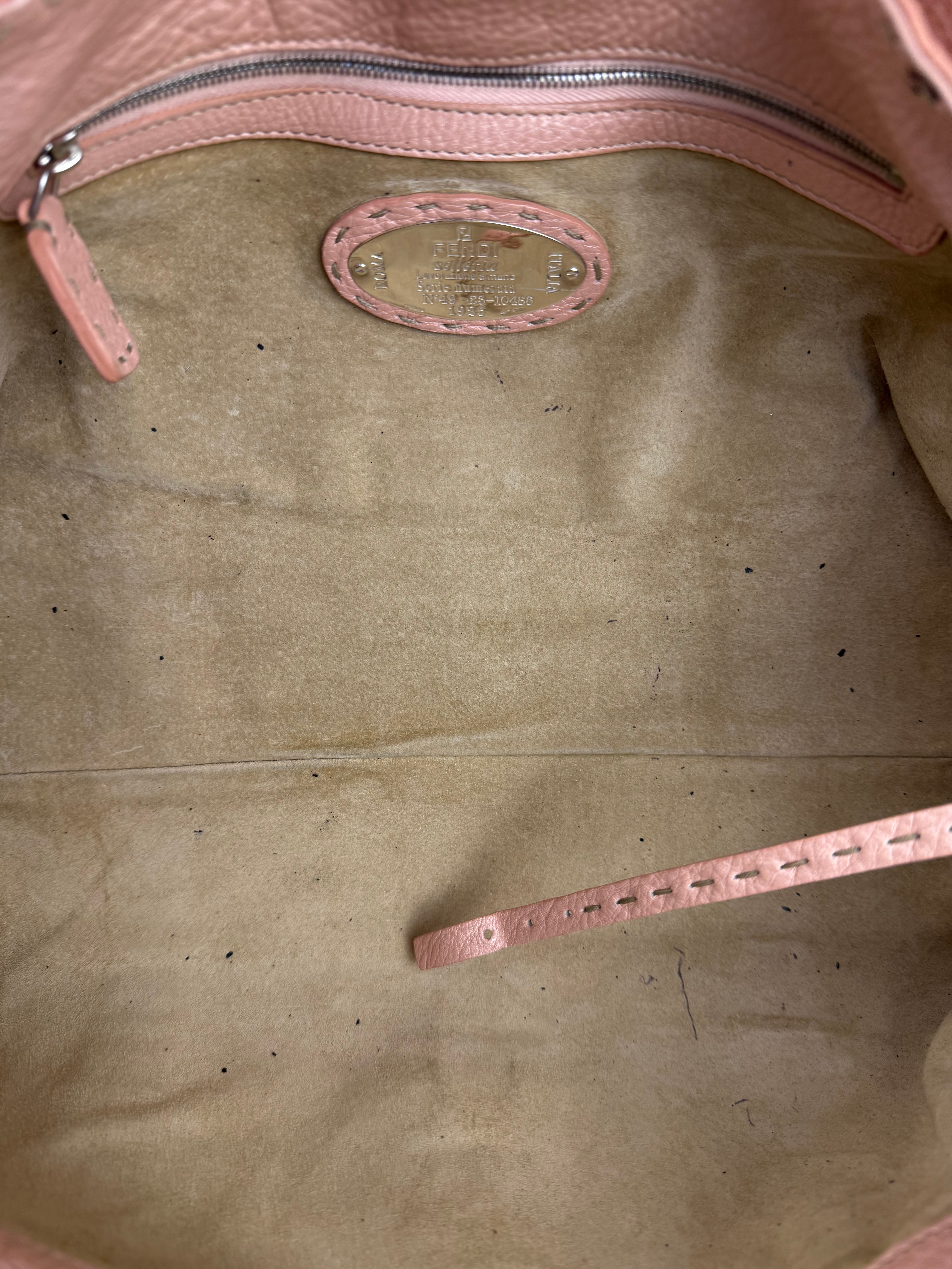 Fendi Light Pink Metallic Vintage Selleria Stitch Lina Handbag