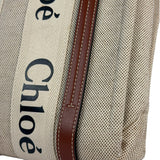 Chloe Brown Leather Trim/Linen Canvas Woody Small Tote