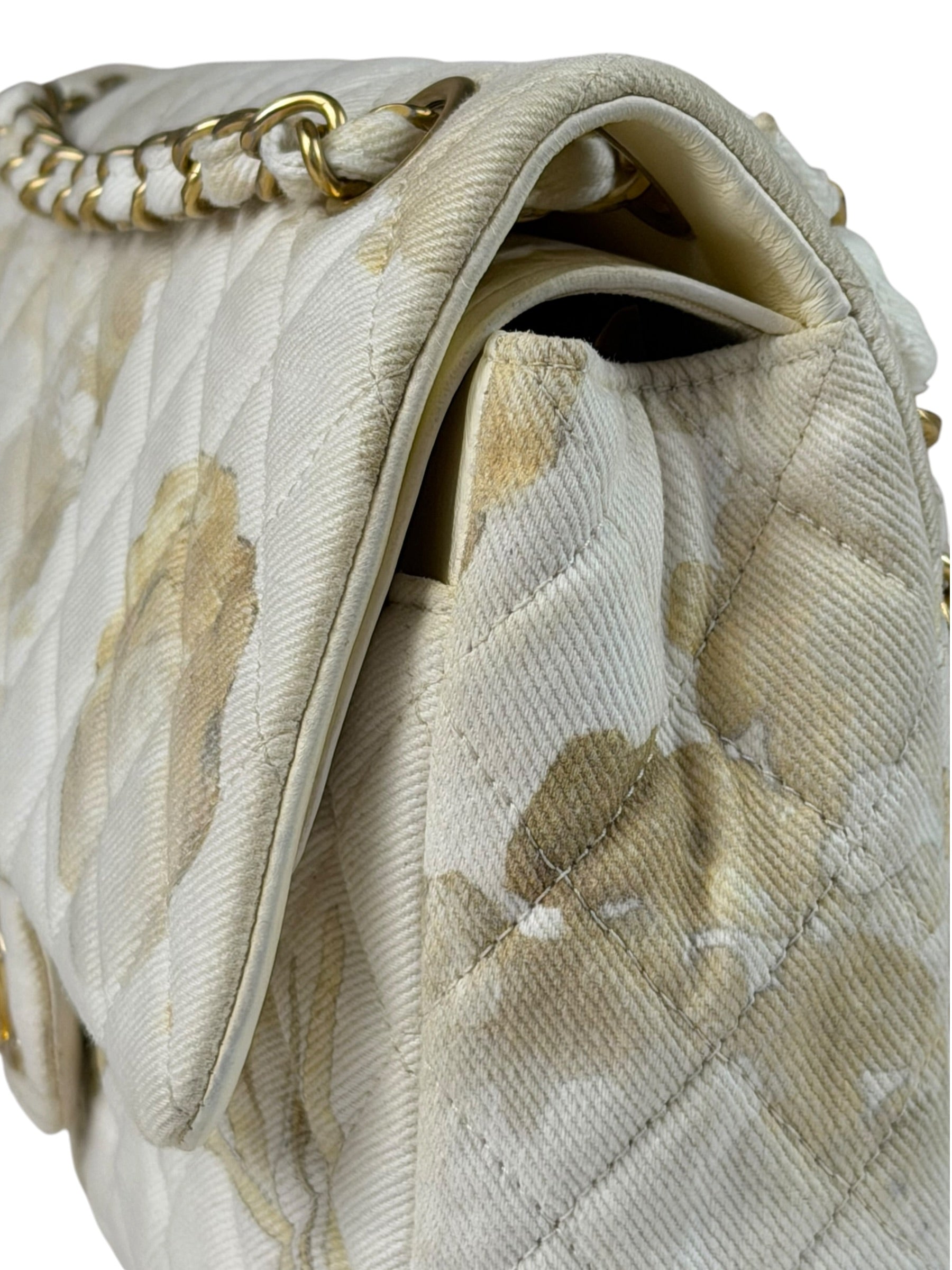 Chanel White Denim/Leather Trim Greek Collection Flower Double Flap Bag 2018