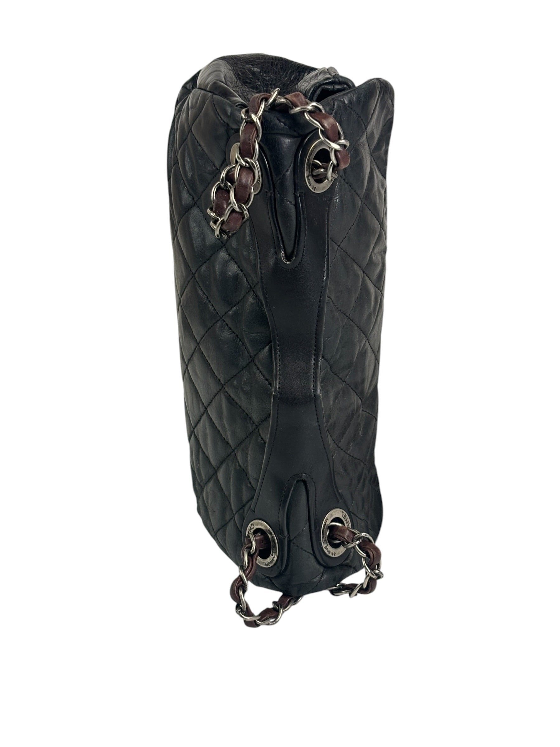 Chanel Black/Grey Quilted Calfskin Matelassè Iridescent Flap Bag 2009