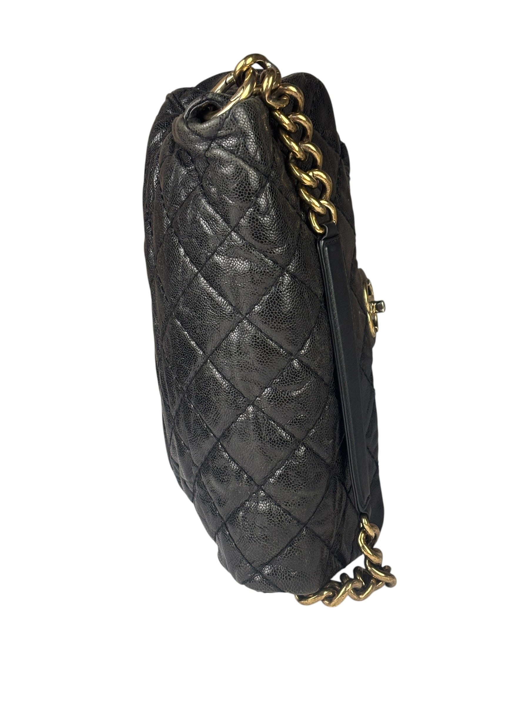 Chanel Black Caviar Quilted Coco Pleats Flap Two-Way Bag 2012