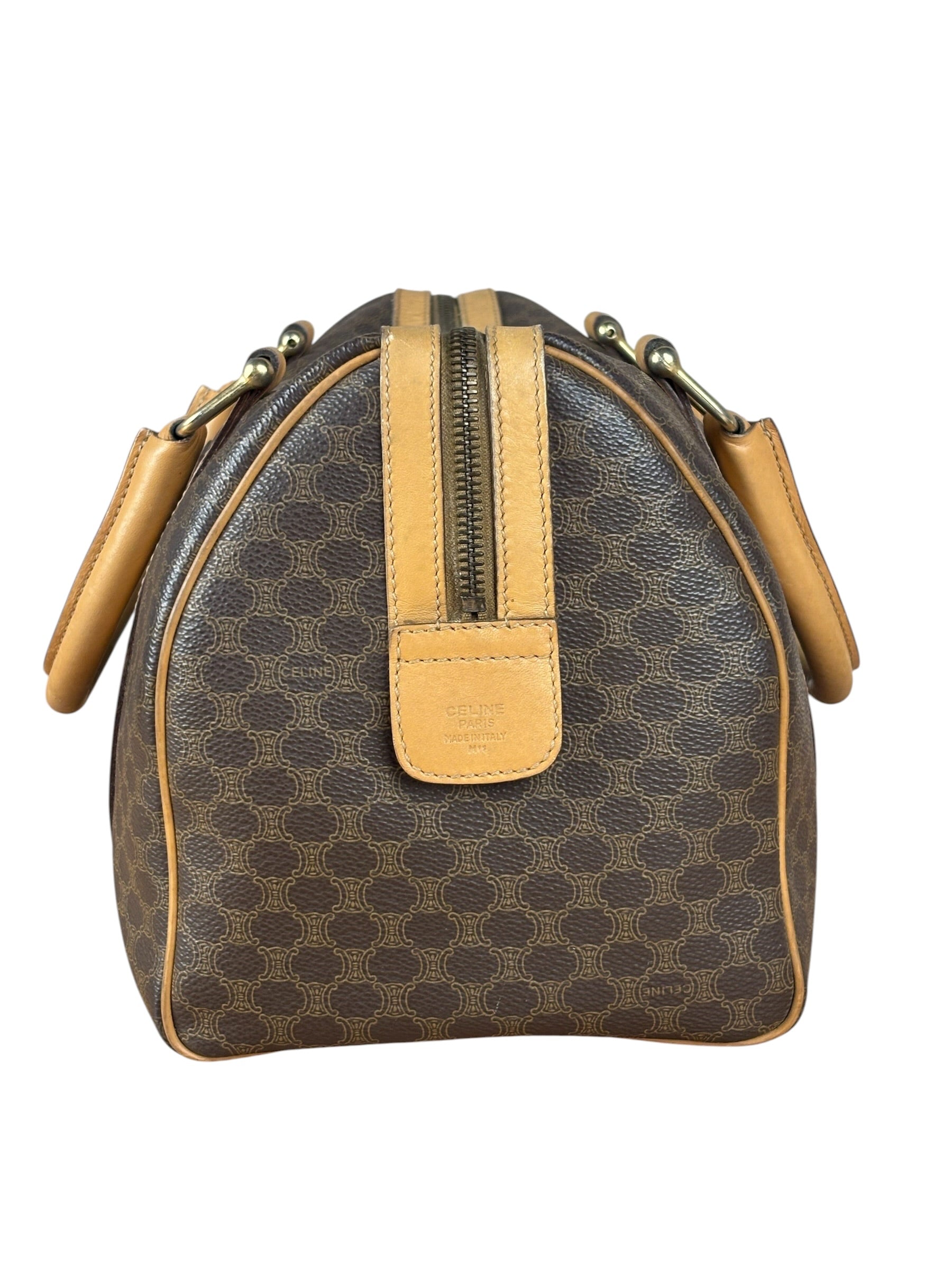 Celine Vintage Brown Coated Macadam Boston Handbag