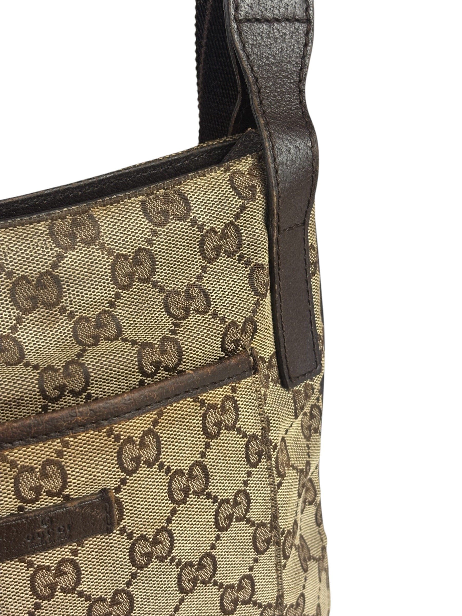 Gucci Brown Leather Trim GG Supreme Messenger Bag