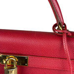 Hermes Kelly 32 Courchevel Rouge Vif Gold Handbag 1997