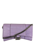 Balenciaga Purple Crocodile Embossed Leather Hourglass Wallet On Chain
