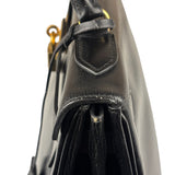 Hermes Black Box Leather Kelly 32 Handbag 1979