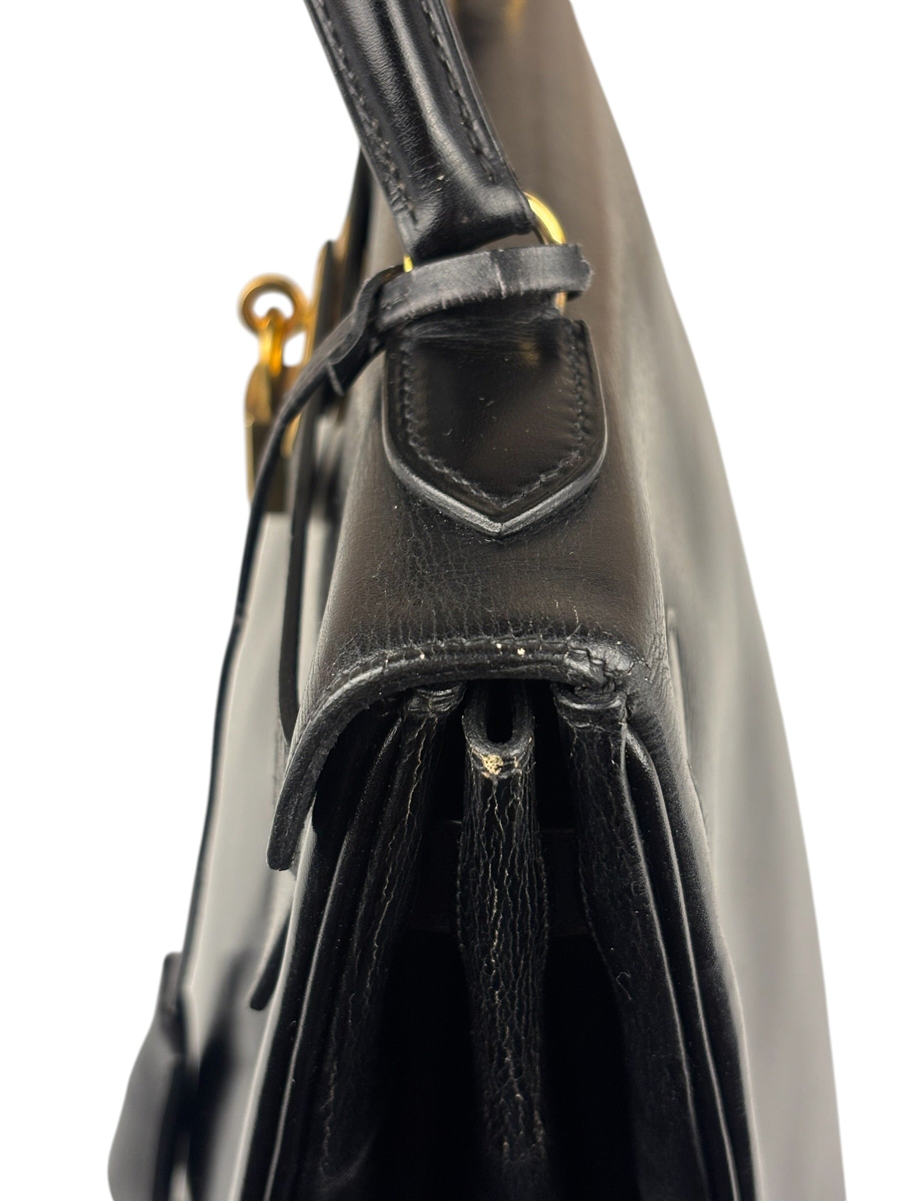 Hermes Black Box Leather Kelly 32 Handbag 1979