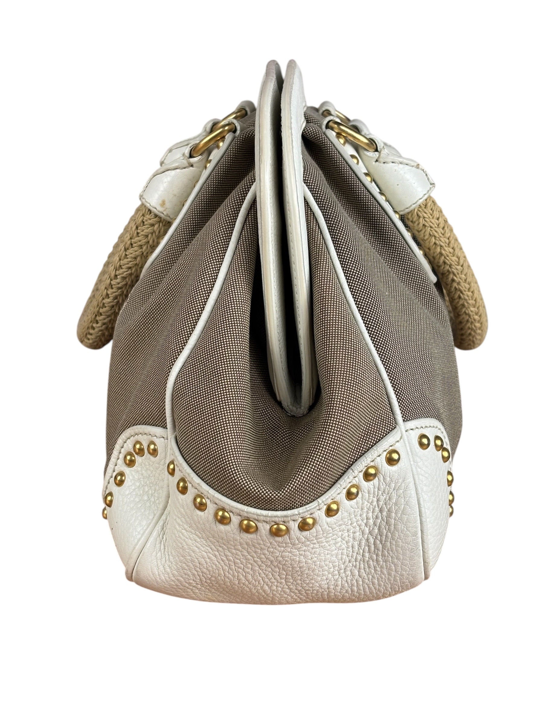 Prada Beige Vitello Trimmed Canapa Bag