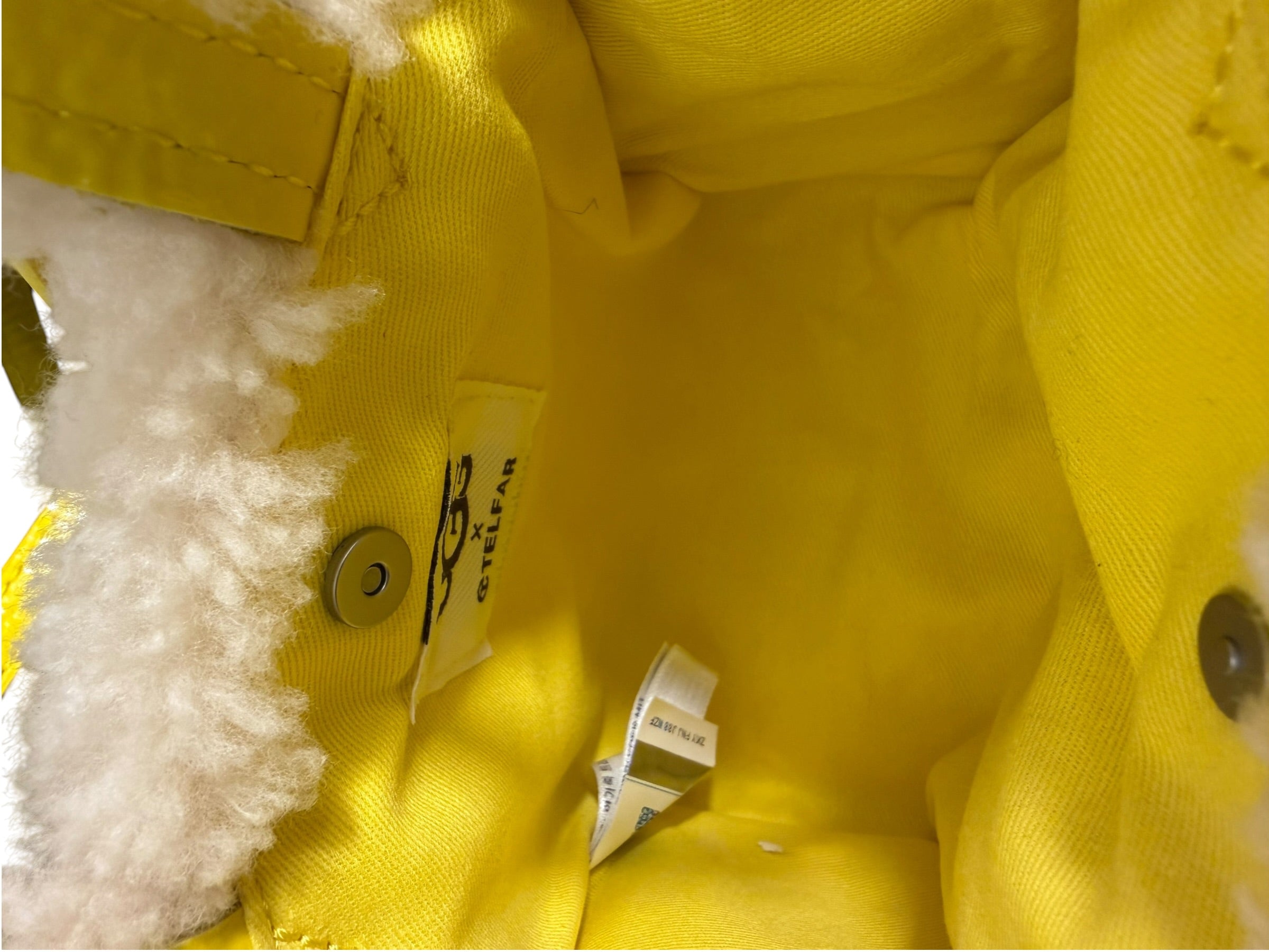 UGG x Telfar Yellow Patent Leather Fur Trim Small Shopper Crinkle In Taxi Tote