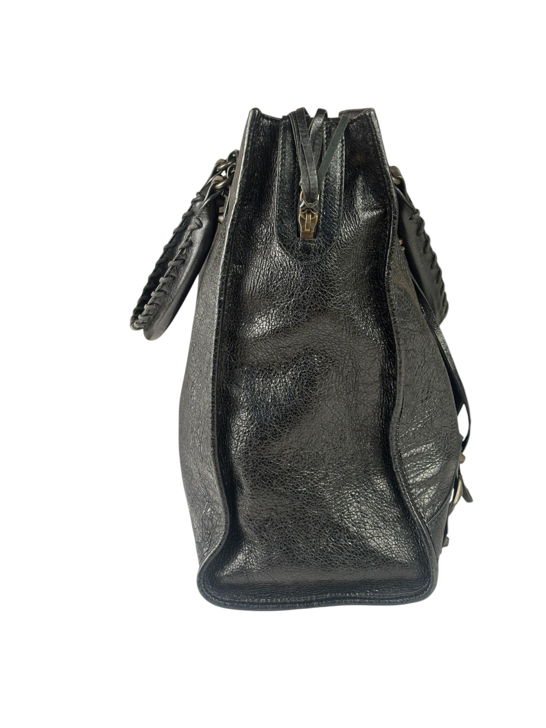 Balenciaga Black Lambskin Moto Work Two-Way Bag
