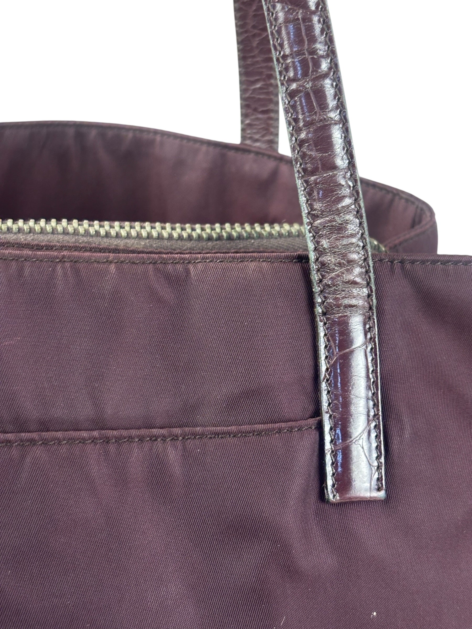 Prada Vintage Plum Nylon Leather Embossed Handbag