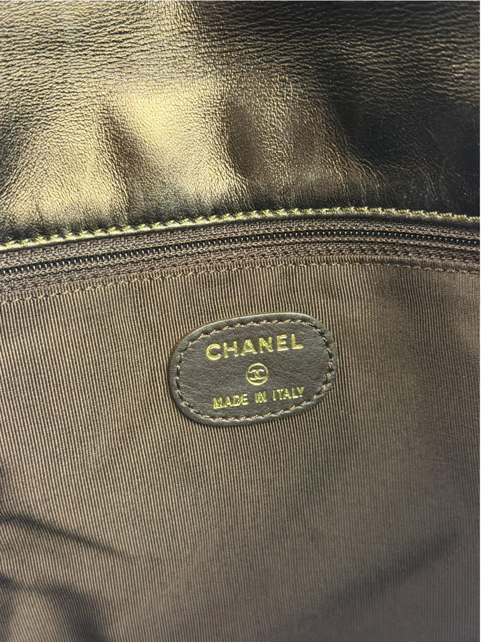 Chanel Vintage Metallic Bronze Lambskin Logo Messenger Bag 1997