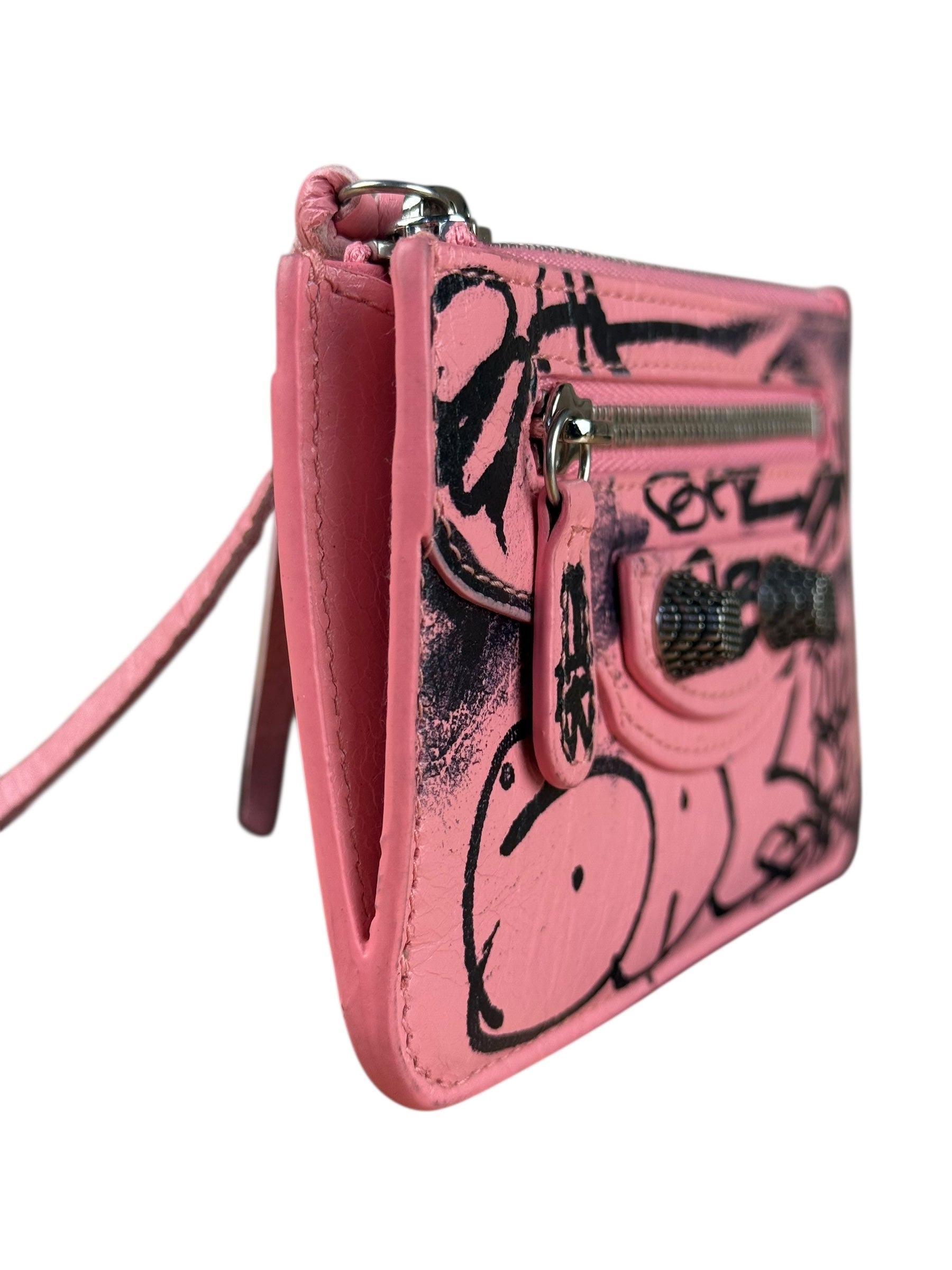 Balenciaga Pink Grafitti Le City Zip Wallet