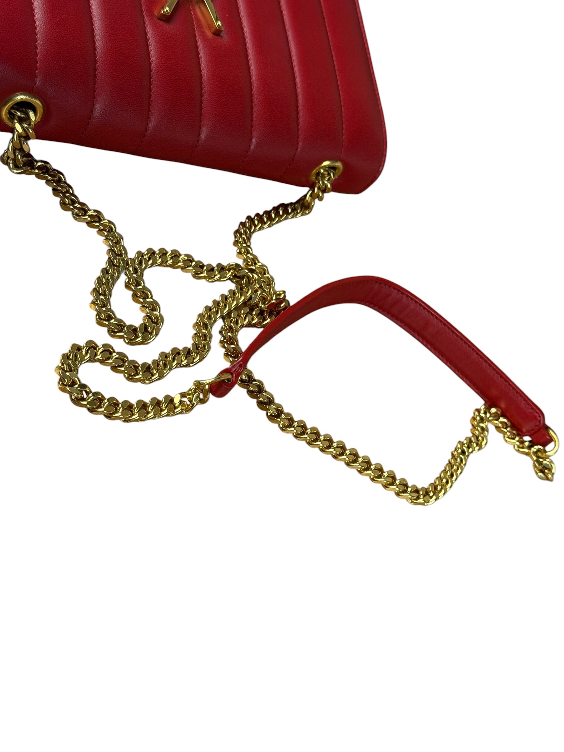 Saint Laurent Red Quilted Leather Vicky Flap Shoulder Bag