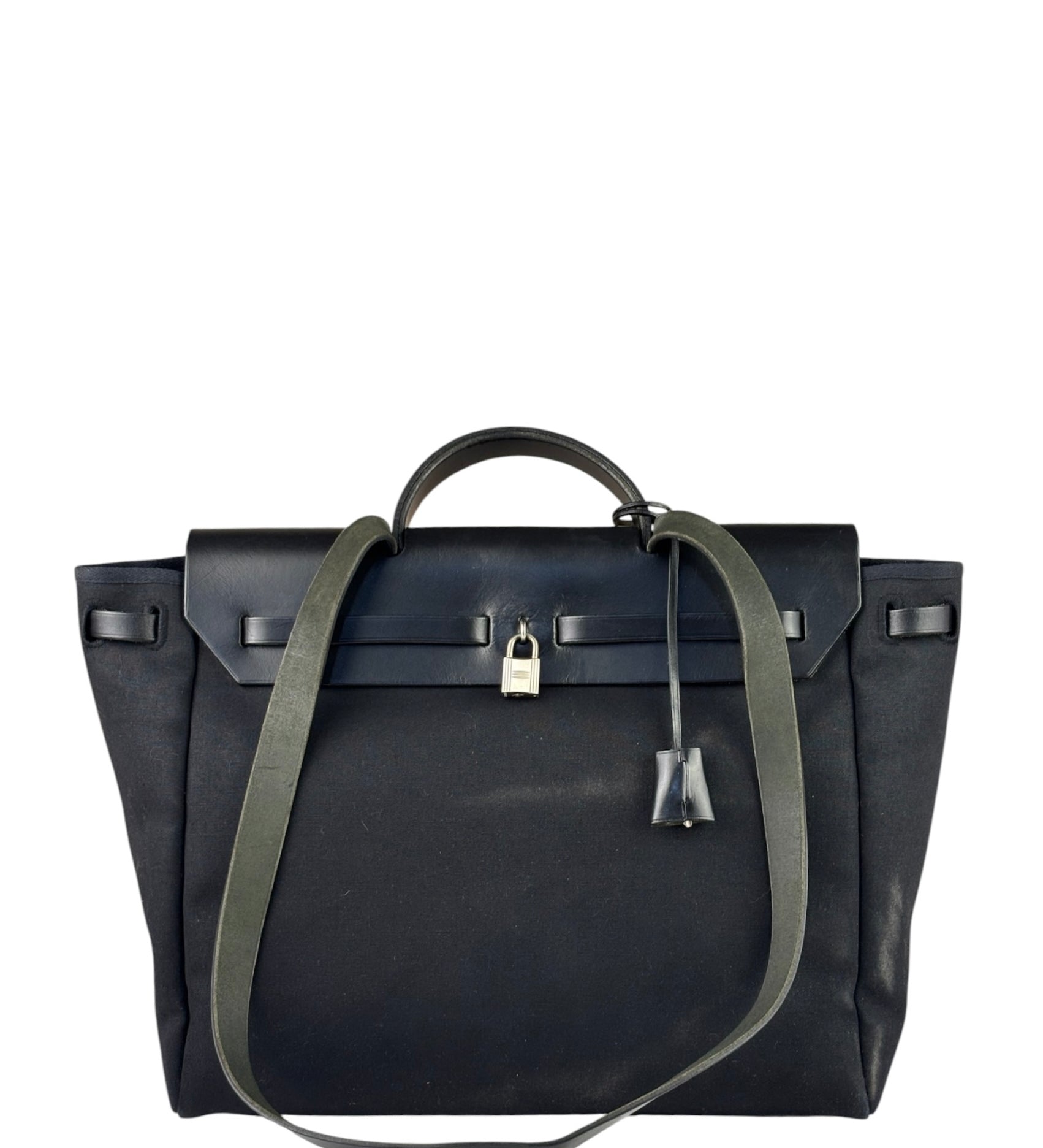 Hermes Black Leather Trim Herbag Two-Way Bag