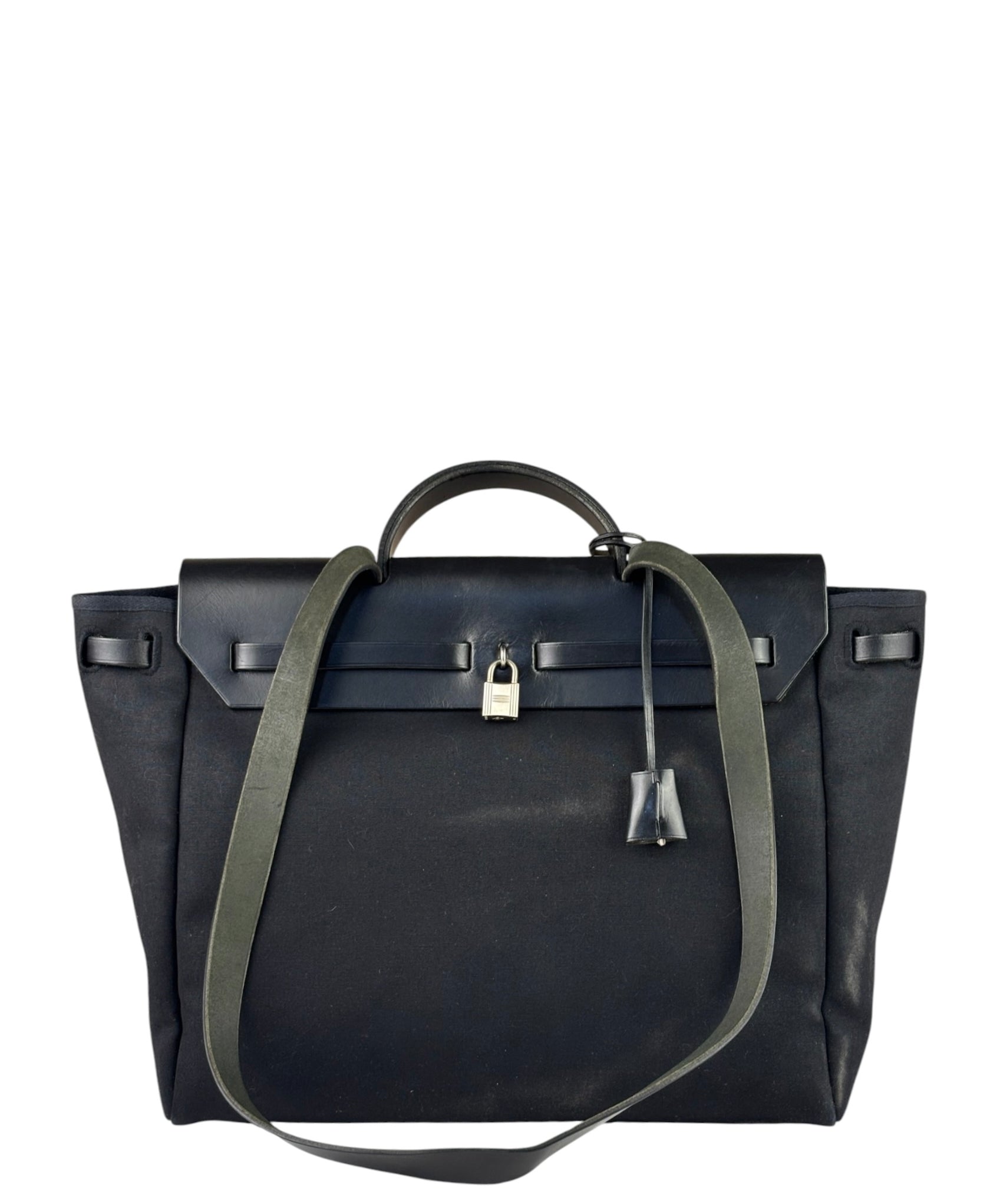 Hermes Black Leather Trim Herbag Two-Way Bag
